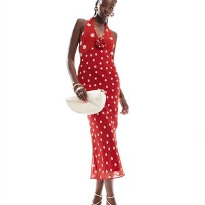 Polka Dot Chiffon Halter Maxi Corsage Detail